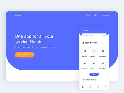 Bro4u Home page app bro4u daily ui design home services minimal ui ux website