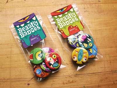 Beastly Badges Package buttons illustration monsters