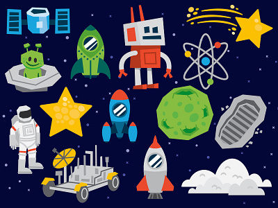space stuffs game icons illustration space