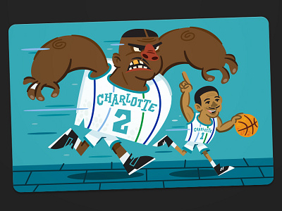 LJ & Muggsy (again for the first time, part 2: the beginning) basketball charlotte hornets illustration postcard promo