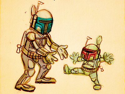 Jango n' Boba boba fett cartoon concept illustration sketch star wars