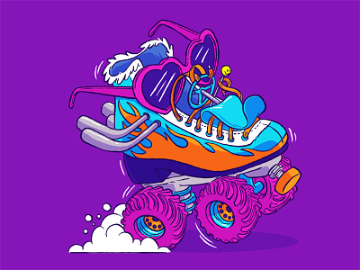 Illustration Friday Shoe pink roller skate shoe sunglasses zoom zoom