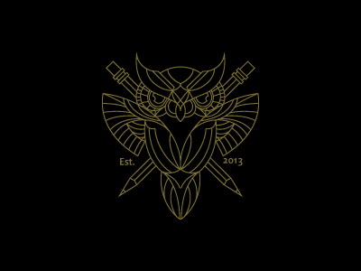 Owl black gold heraldry identity line logo owl pencil yellow