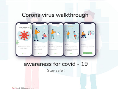 Corona virus (COVID-19) adobexd behance health health care healthcare illustration interaction design ios app design mobile design mobile ui onboarding onboarding screen onboarding ui uidesign uiux user interface user interface design walk through walkthrogh