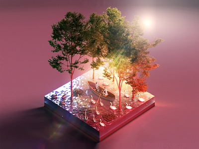 Diorama Lake 🌊 3d blender diorama fanart illustration isometric lowpoly movie render