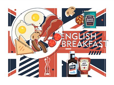 English Breakfast 🍳 adobe art bacon baked beans book breakfast brown sauce design eggs england english hp sauce illustration illustrator logo recipe sausages uk vector