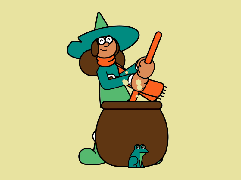 🧹 Happy Witch Challenge 🐸 adobe aftereffects animated animation character cook design food frog illustration illustrator loop magic motion design school motiongraphics vector witch wizard