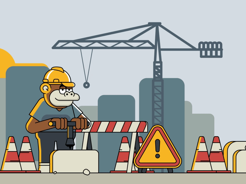 Laborer animation ape building construction helmet illustration labour monkey nft obra vector work