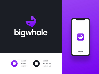 Big Whale - Brand Identity big whale brand identity colorscheme gradient iphone app iphone icon iphone mockup logo logo design logo process logo project purple purple logo whale whale logo