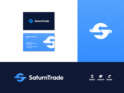Saturn Trade - Brand Identity blue blue gradient blue logo business cards gradient logo modern logo planet s s logo saturn space symbol trade trademark trading app