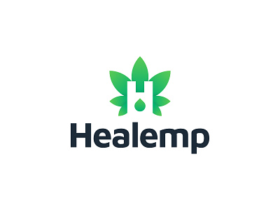 Healemp - Logo Design drop dropper dropper bottle gradient green green gradient green logo h logo heal hemp hemp logo hemp oil marijuana marijuana logo