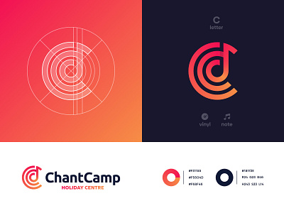 Chant Camp - Brand Identity c c design c logo chant letter lettermark music music logo musical note note quarter note vinyl
