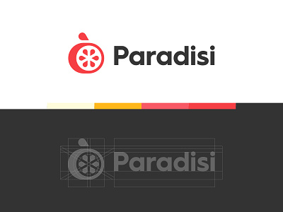 Paradisi - Logo Design color layout color logo design fruit fruit logo grapefruit grid grid design grid layout grid logo logo logo design logo grid logo process logotype orange logo red red and grey red and yellow red logo