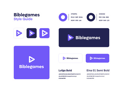 Biblegames - Style Guide brand identity branding color pallete design dove dove design dove logo layout logo logo design logo layout logodesign play button play button logo play logo purple brand purple color purple logo style guide ui