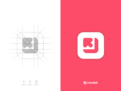 RecDek - Logo Grid app app logo arrow arrow design arrow logo design grid grid design grid layout logo logo design movie app r r logo rd rd logo red red design red logo share logo
