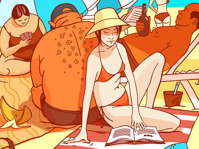 The beach beach girl illustration ink orange red sarcasm vector