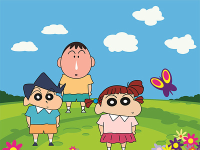 Sinchan Team cartoon illustration shinchan vector art