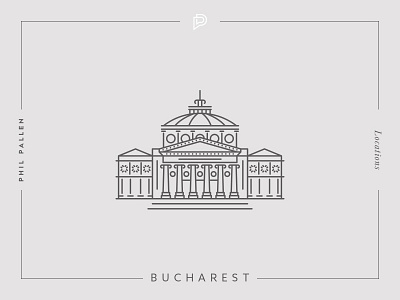 Bucharest icon architecture branding bucharest city flat icon landmark line location romania travel vector