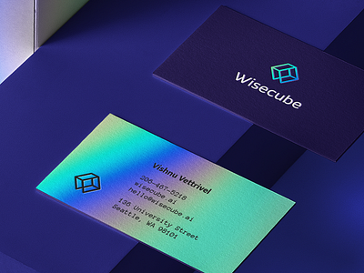 Wisecube Brand Implementation brand branding business card business cards businesscard design flat foil holographic icon identity line logo mark monogram neon print vector