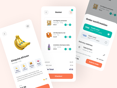 Finden app concept banana design food fruit fruits grocery minimal orange supermarket ui user interface