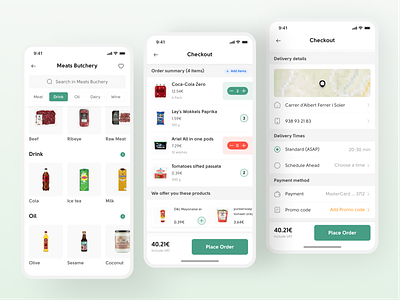 Glovo app redesign address apyment basket categories delivery favorite items like meat offer order phone number place product promo promotion quantity schedule tea vat