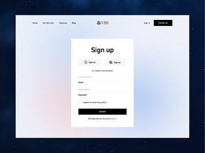 UBS Investment Sign up blockchain challenge crypto day 1 invest investment log in log out login register sign sign up signup ui challenge web3