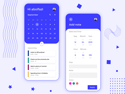 Daily schedule app UI animation app blue branding design dribbbler font icon illustration illustrator invitation minimal ui ui design user interface ux uxdesign vector web website