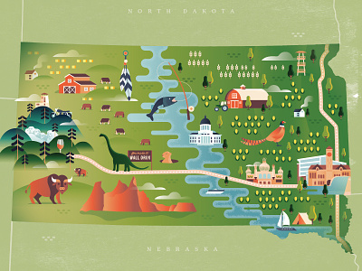 South Dakota Tourism Annual Report Cover 2017 buffalo dakota farm illustrated map midwest pheasant prairie ranch rural south dakota tourism