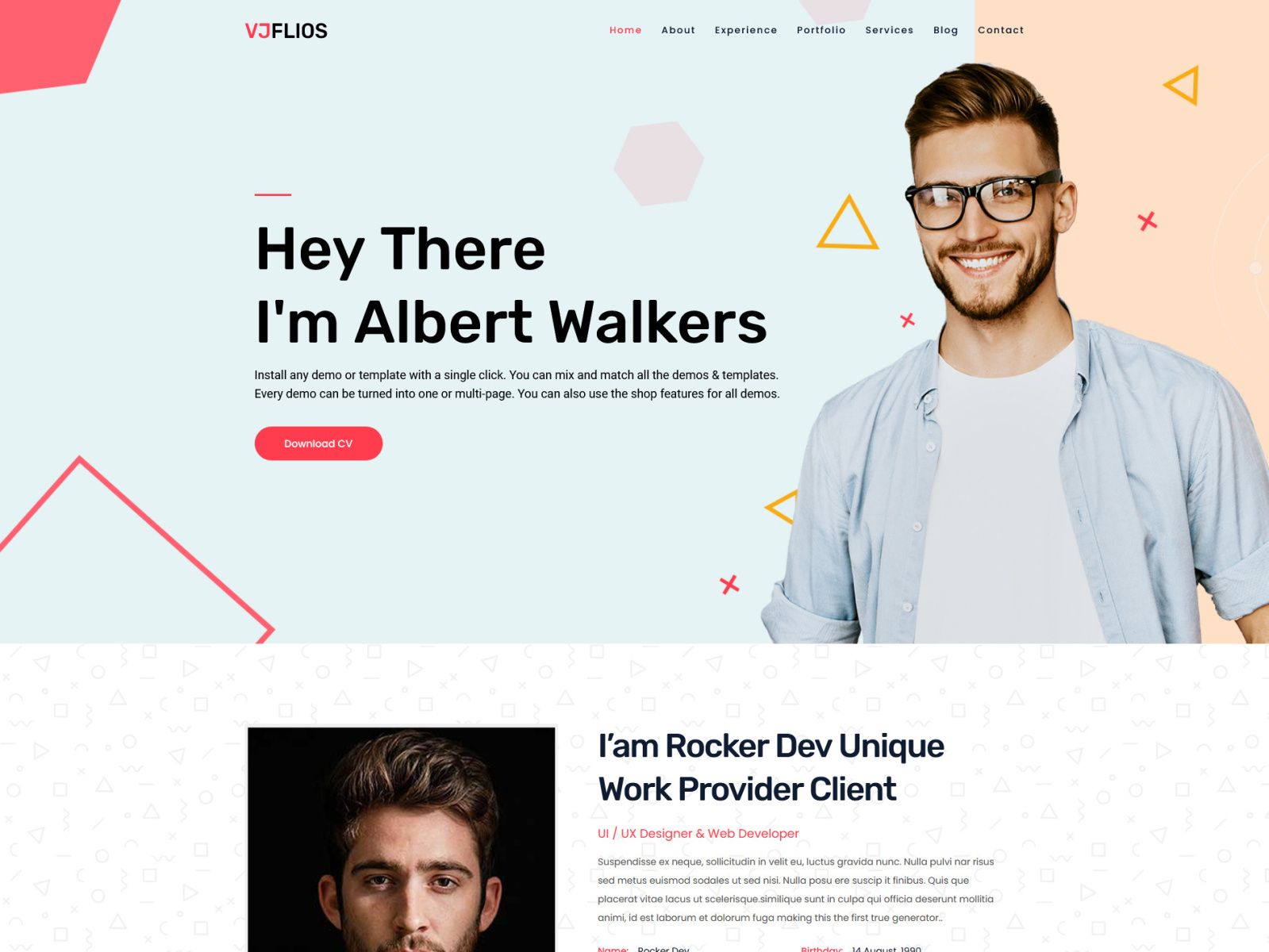 Vjflios – Portfolios and Personal CV Landingpage by Subhan on Dribbble