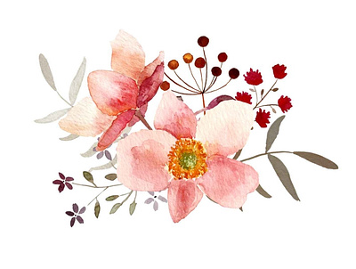 Japanese anemone bouquet anemone autumn berries bouquet etsy fall floral illustration flowers illustration japanese orange pink purple watercolor watercolor art watercolor flowers watercolour