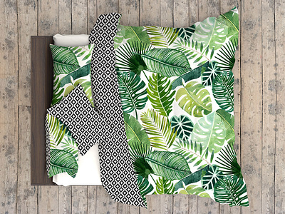 Jungle pattern botanical ethnic design exotic pattern green ikat leaf monstera palm tree leaves textile design tropical urban jungle