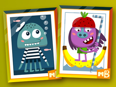 Aqu & Vitmin Special Cards app appsotre cards children game illustration ios ipad iphone kids monster vector videogame