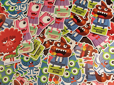 Monsters Band Stickers app apple band barcelona children game ipad iphone kids monsters stickers vector