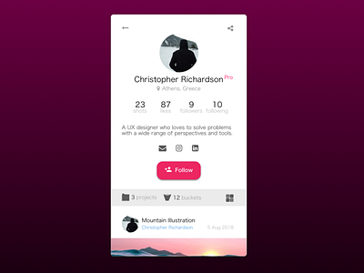 Daily UI #006 - User Profile app dailyui dailyui006 design dribbble dribbble app mobile redesign sketch ui userprofile