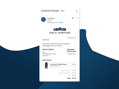 Daily UI #017 - Email receipt dailyui design email gmail invoice lavazza minimalist mobile receipt sketch ui