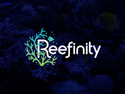 Reefinity abstract animals aquarium colorful corals fish illustration logo design modern ocean reef saltwater water