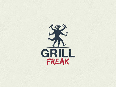 Logo for Grill Freak. abstract barbecue clever freak grill logo design playful utensils weird