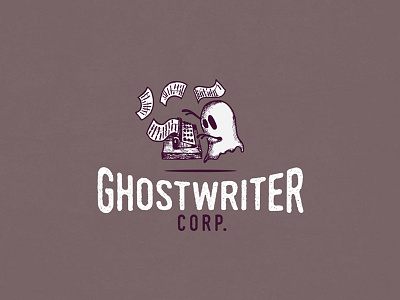 GhostWriter abstract books cool funny ghost ghost writer hand drawn illustration logo design typewriter writer