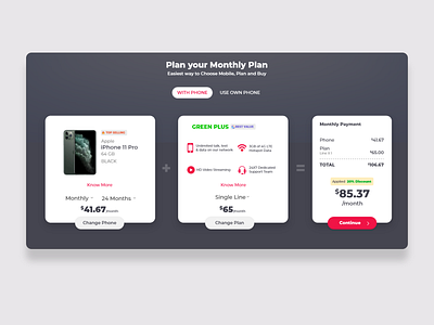 Wireless Monthly Plan Creator cellular design desktop internet iphone monthly plan planner planning tmobile topcoder ui ux verizon web design website website concept website design websites wireless xfinity