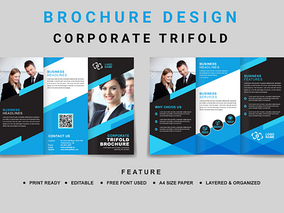 Corporate Trifold Brochure Template blue booklet brochure design business brochure catalog design company profile corporate corporate brochure creative design leaflet modern print design print layout trifold brochure trifold template