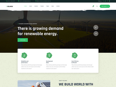 Solar power service business website template design flat solar web web design