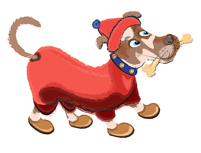 Vector illustration of dog. accessory attractive background banner boots cartoon character clothes comic concept cute dog funny hat outside overcoat shoes walk warm wearing