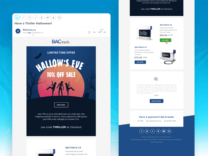 BACtrack Halloween Promotional Email discount ecommerce email email email banner email blast email campaign email design email development email marketing email promotion email template halloween offer percentage promo promo email