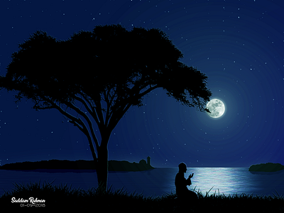 Please forgive me. art illustration islam islamic art love moonlight muslim night prayer star