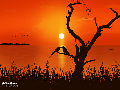💙 Love birds in the Sunset 💙 beautiful couple husband and wife illustration love lovebirds nature romantic sky sunset