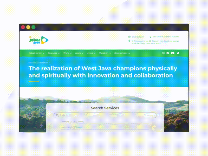 West Java Government Website Unofficial Redesign government green home homepage landing landing page page redeign ui uiux unofficial ux web web design website