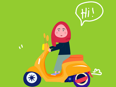 Woman motorcyle driver gojek grab hijab illustrations motorcycle muslimah rider vector