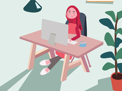 working woman cute hijab illustration illustrations ilustrator muslimah vector