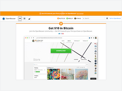 OpenBazaar — $10 Bitcoin Promotion bitcoin cryptocurrency design landing page marketing promotion ui