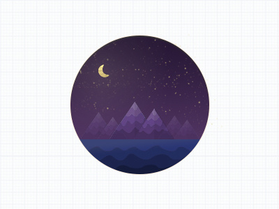 Ocean View at Night circle icon illustration illustrator mountain nature night ocean sun travel vector